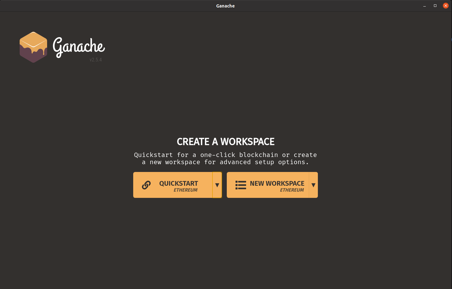 Ganache workspace creation menu